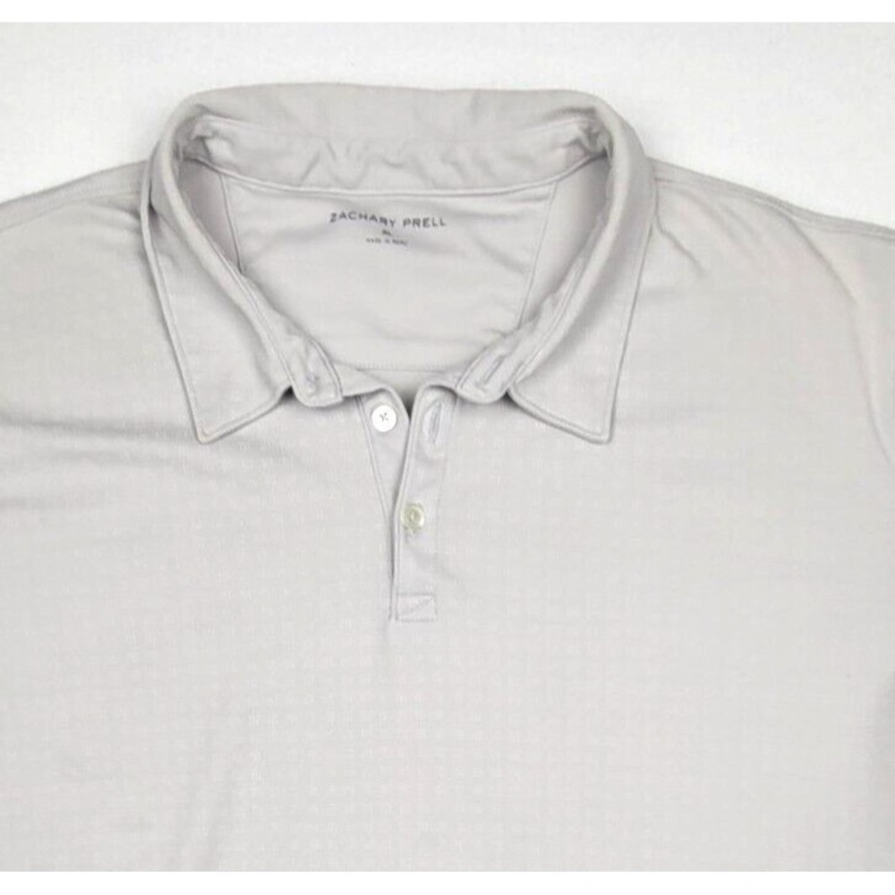 Zachary Prell Mens Polo Shirt XL Beige Pima Cotton Blend Geometric Short Sleeve - Picture 2 of 9